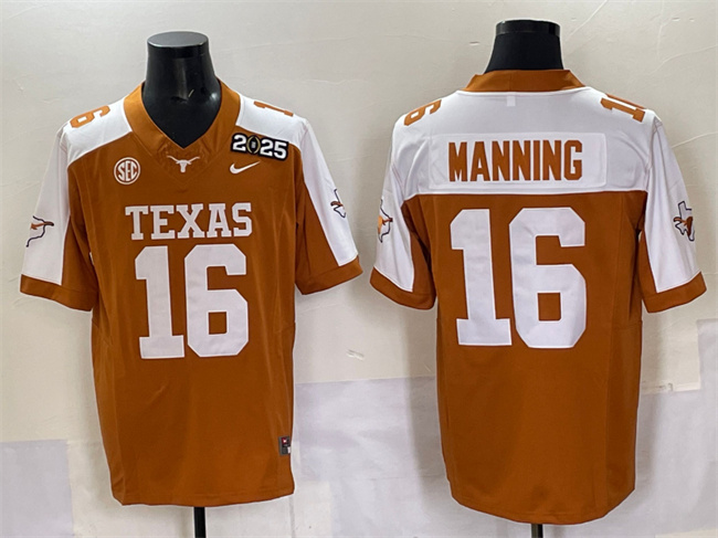 Men's Texas Longhorns #16 Peyton Manning Orange 2025 CFP Final With SEC Patch Stitched Jersey Men's Texas Longhorns #16 Peyton Manning Orange 2025 CFP Final With SEC Patch Stitched Jersey